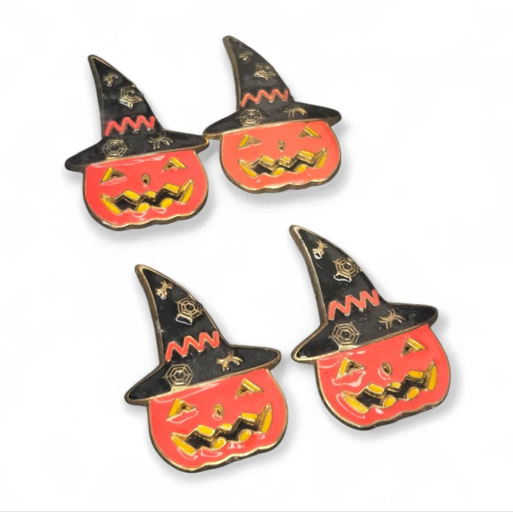 Tahari Pumpkin‎ Witch Hat Halloween Orange And Black Napkin Rings Set